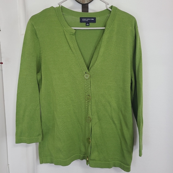 (1218) Jones New York Signature Woman's Long Sleeve V-Neck Button Down Sweater - Picture 6 of 16